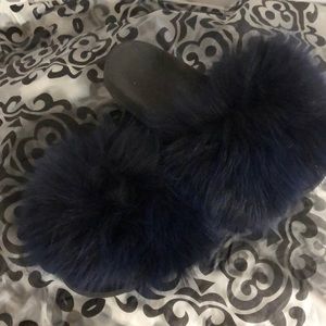 Fox fur Slides (blue)